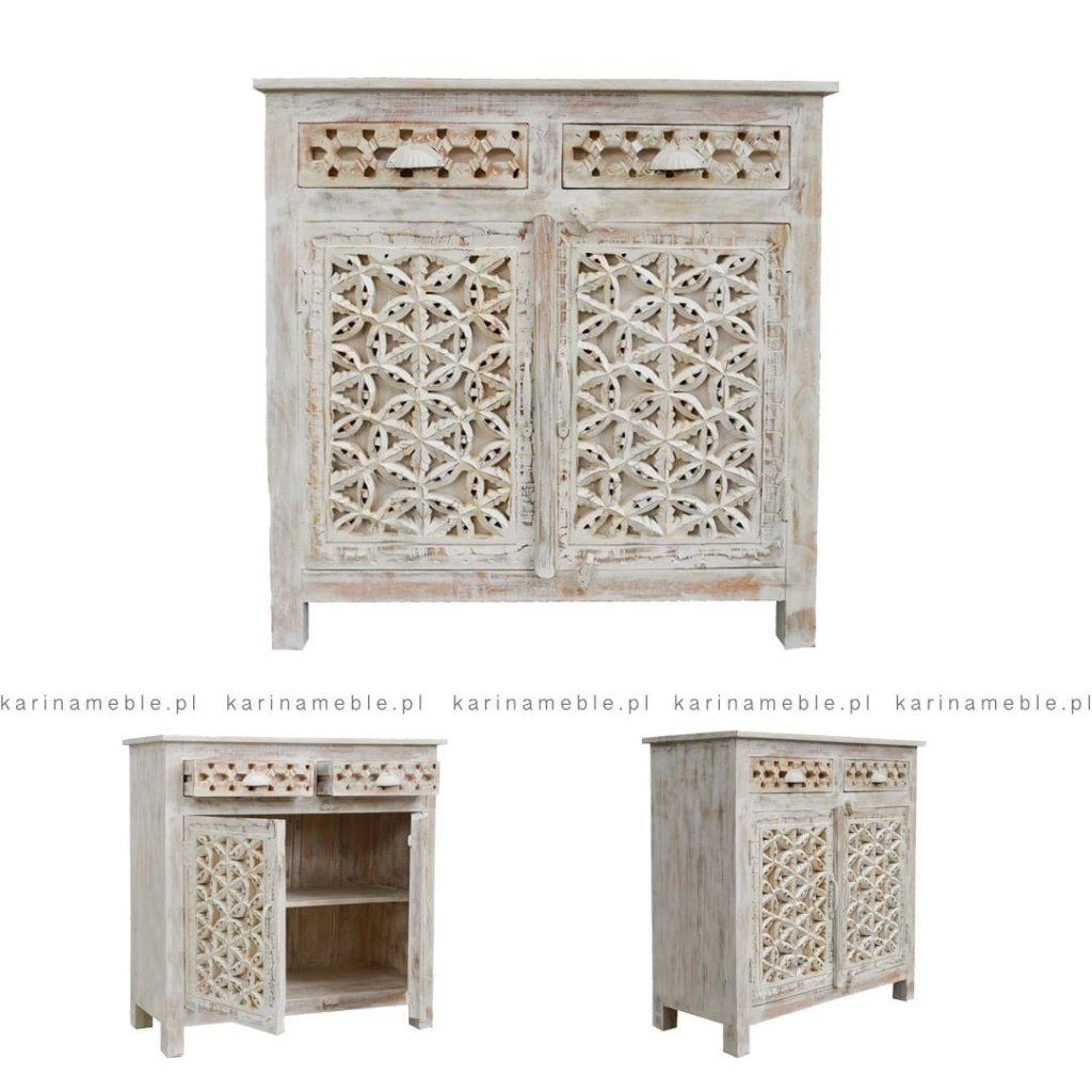 meble indyjskie - komoda bielona rzeźbiona, meble orientalne - komoda z drewna mango.