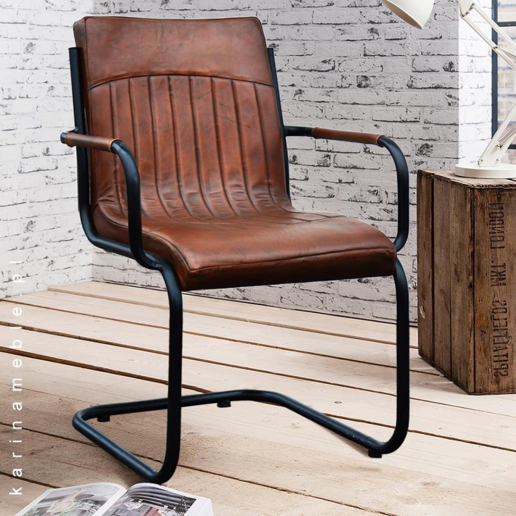 meble loftowe - krzesło skórzane, meble industrialne - fotel metalowe i skóra