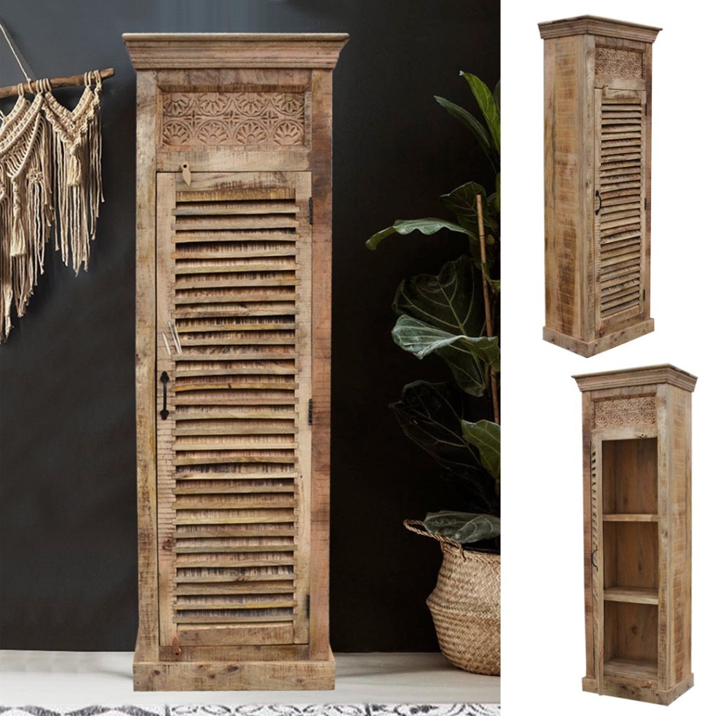 indyjska wąska loftowa szafka żaluzjami zrobione z starego drewna mango