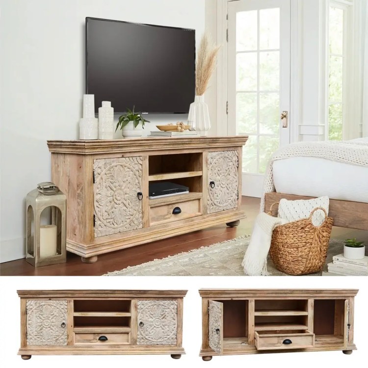 meble indyjskie rzeźbiona szafka rtv w stylu orientalnym