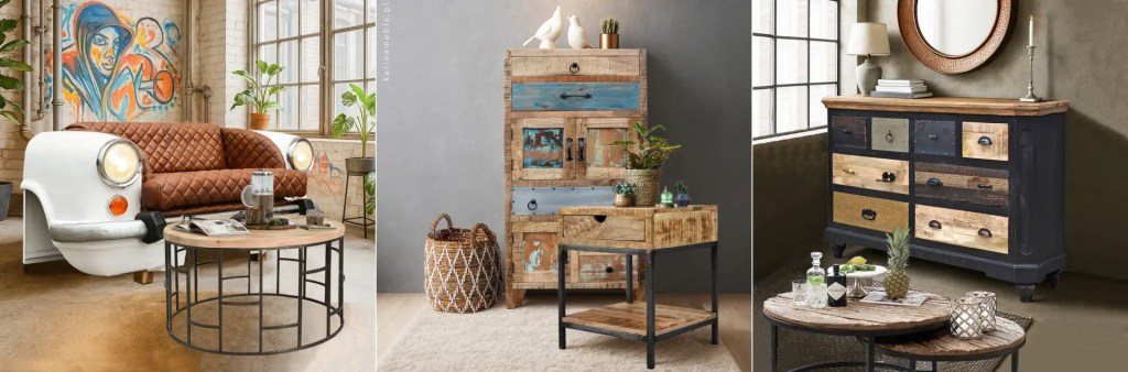 meble loftowe i industrialne do salonu z litego drewna