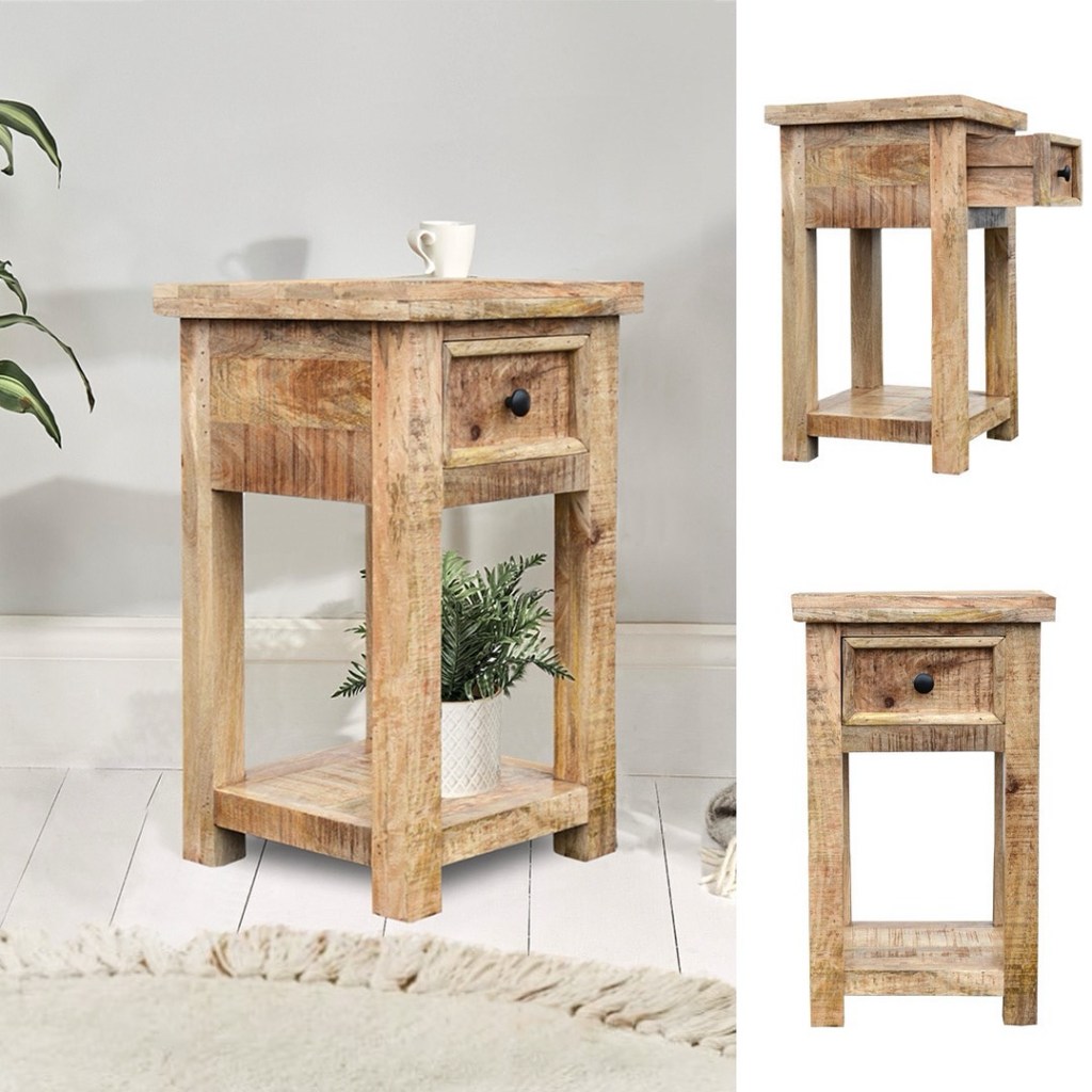 Postarzana szafka drewniana z mango w stylu boho – stolik nocny od Karina Meble, Janki pod Warszawą